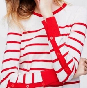 LOFT Striped Sweater With Button Sleeves